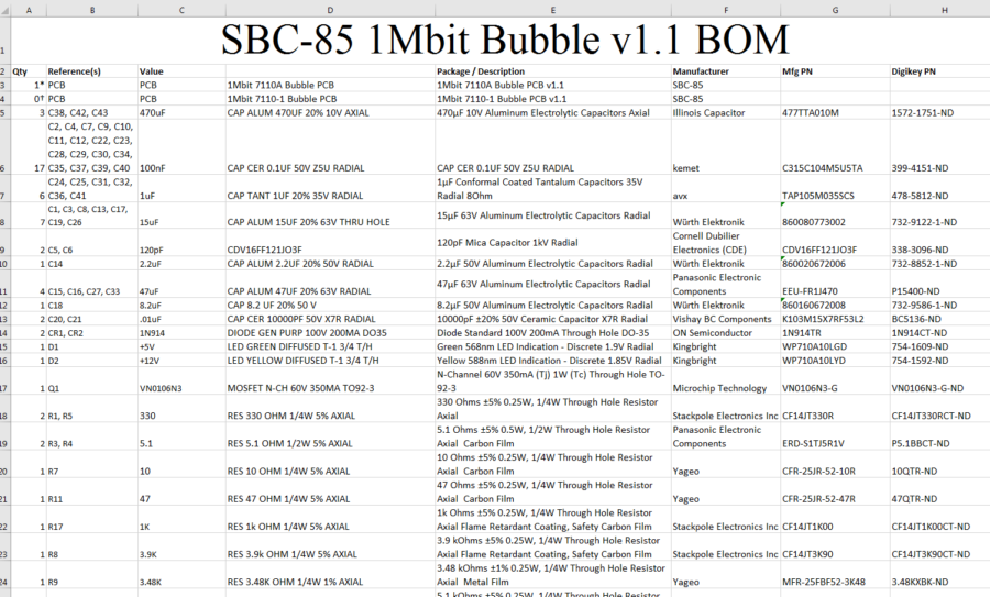 1Mbit Bubble v1.1 BOM