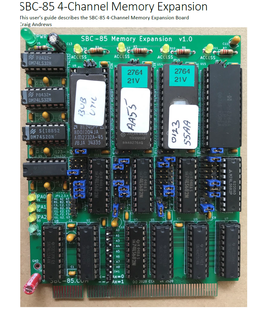 SBC-85 Memory Expansion User's Manual